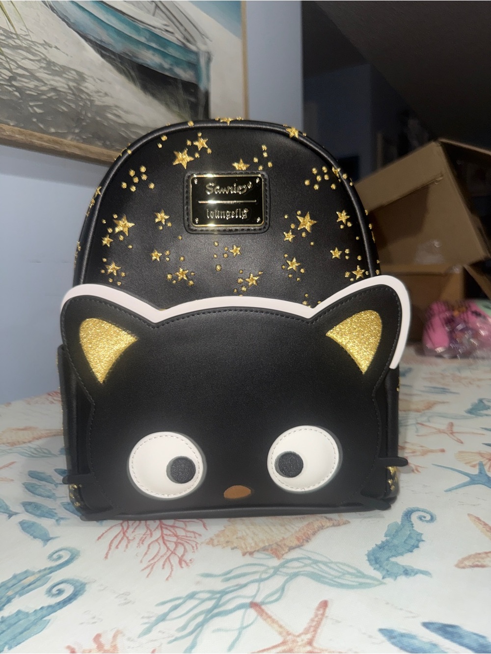 Loungefly Sanrio Chococat Black Cat Star Mini Backpack with Gold Glitter Accents